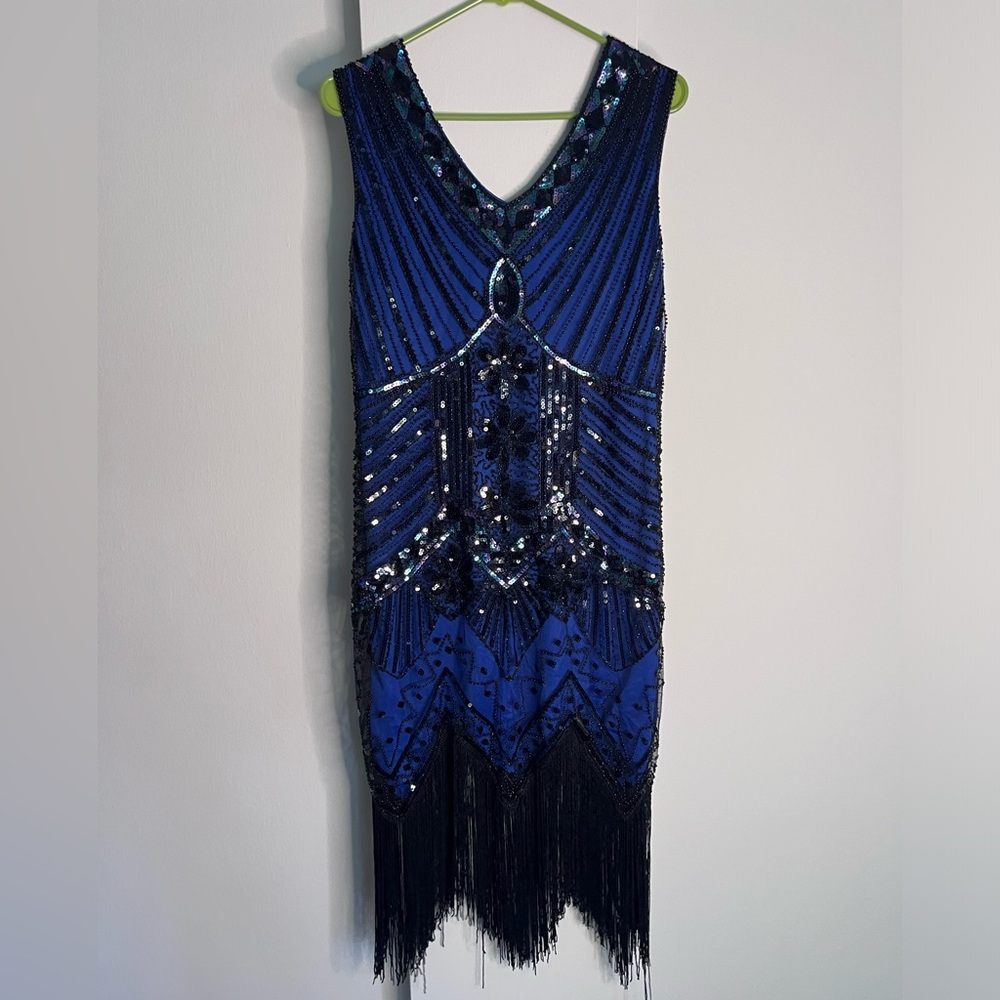 1920s Gatsby inspired blue flapper dress